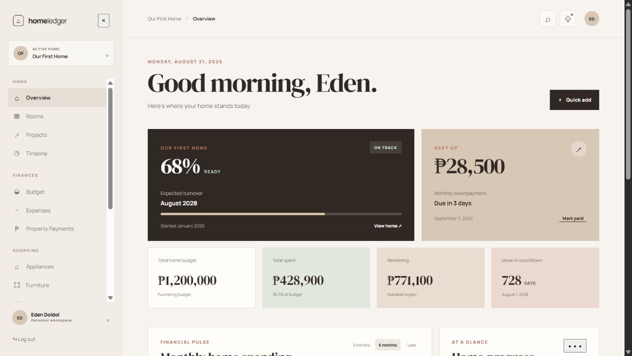HomeLedger — Demo workspace interface reference