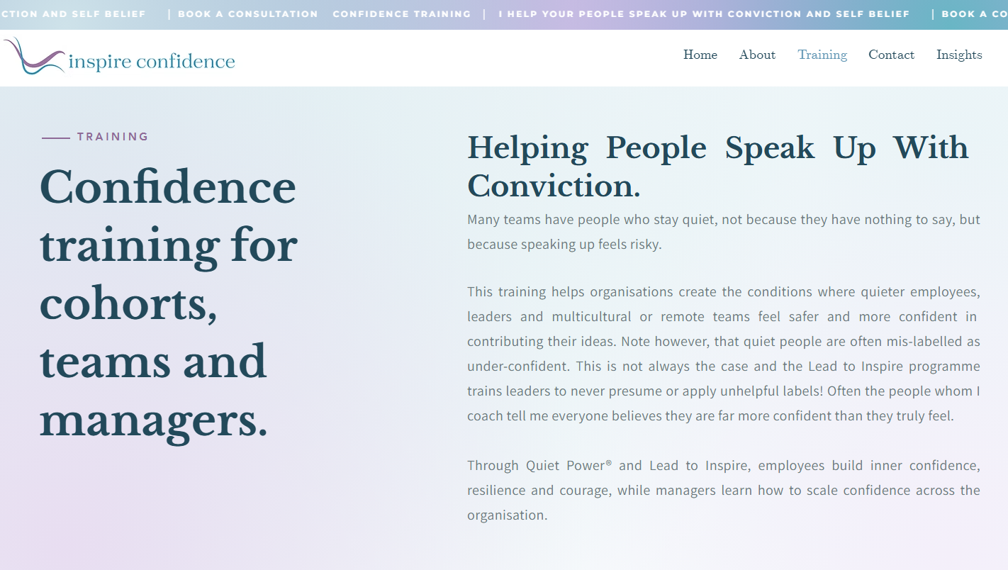 Inspire Confidence — Training programmes interface reference
