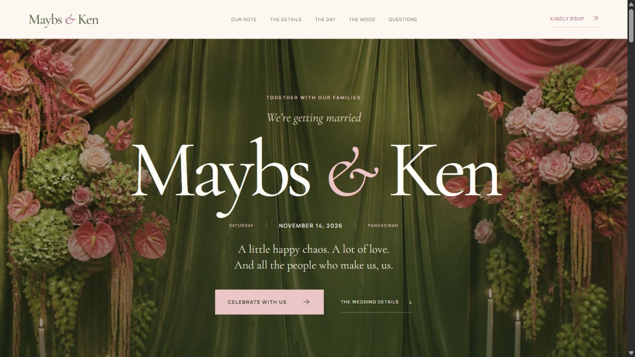 Maybs and Ken wedding website invitation and event homepage